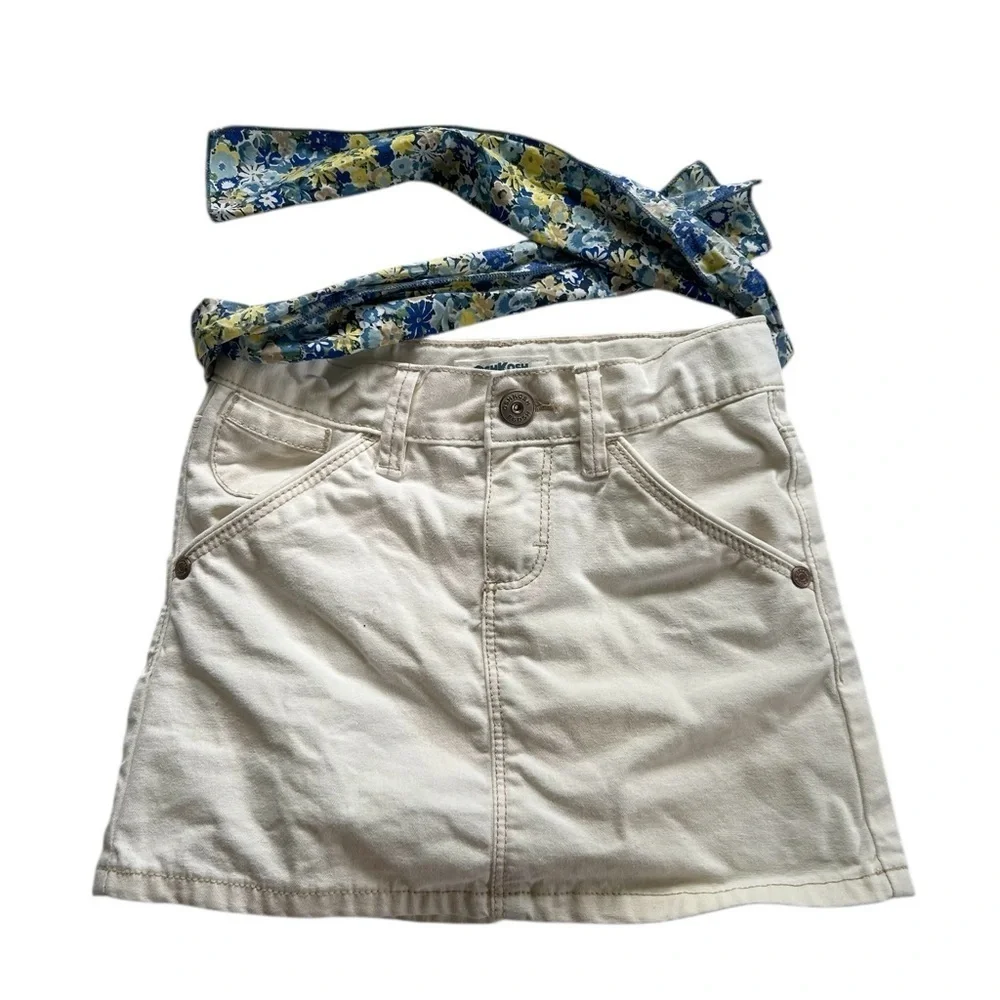 Y2K Vintage Oshkosh Bigosh Off White Sash Tie Jean Skort Size Girls 5